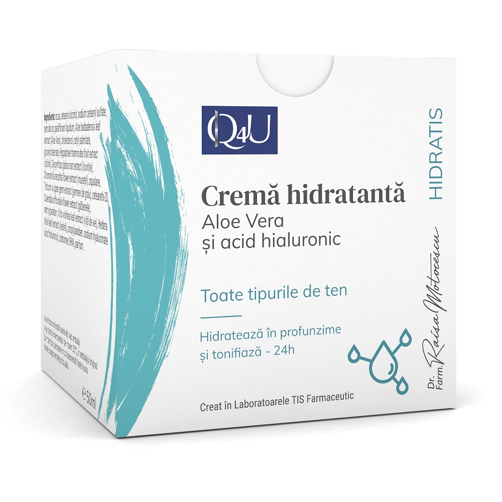 Crema hidratanta cu aloe vera si acid hialuronic Hidratis Q4U, 50ml, Tis Farmaceutic