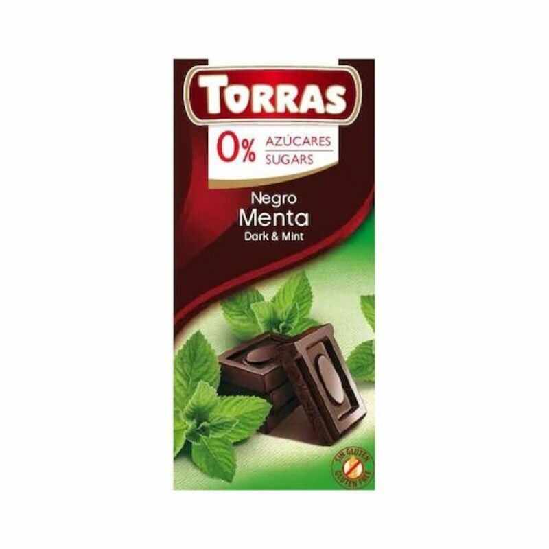 TORRAS Ciocolata neagra cu menta fara zahar si gluten, 75g 