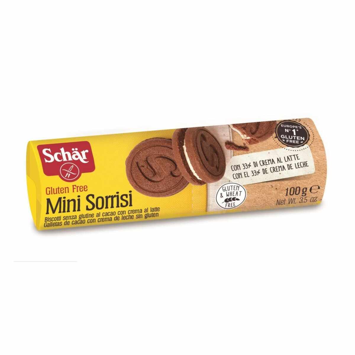 Biscuiti fara gluten cu cacao si crema de lapte Mini Sorrisi, 100g, Schar