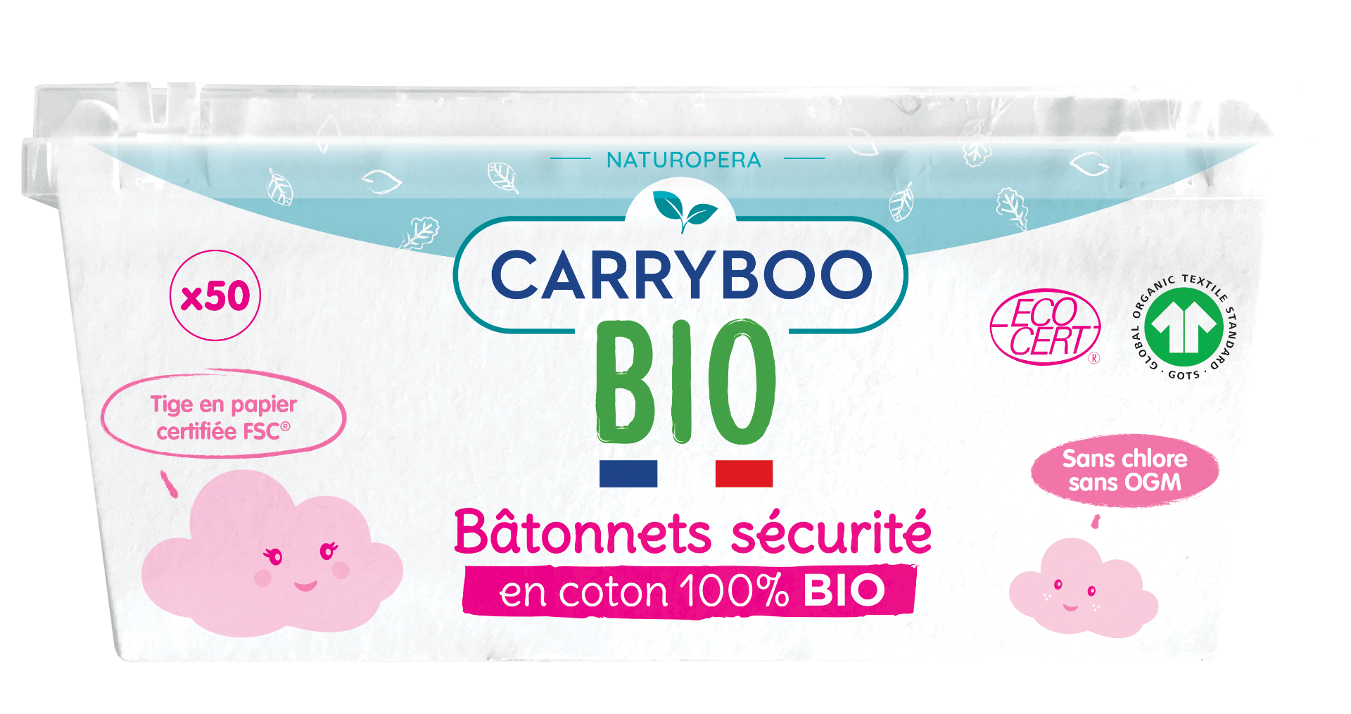 Betisoare cu bumbac securizate pentru bebelusi, 50 bucati, Carryboo