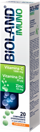 Bioland Imuno Vitamina C 1000mg + vitaminele D3 + Zn - 20 comprimate efervescente Biofarm