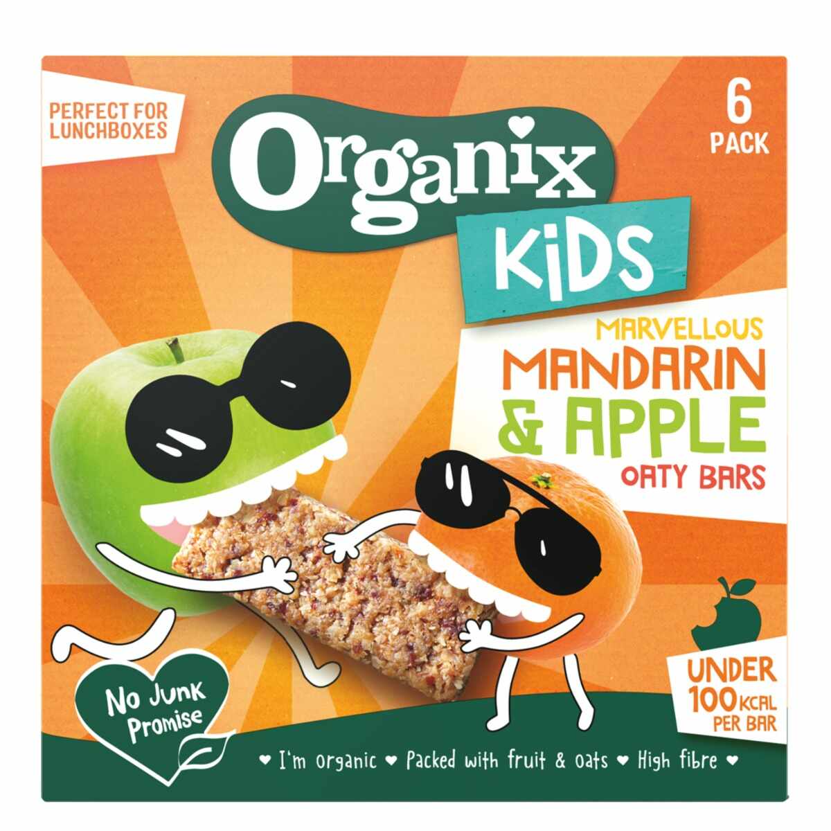 Batoane eco din ovaz integral cu mere si mandarine +3 ani Kids, 6x23g, Organix