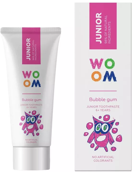 Pasta de dinti pentru copii 6+ ani Junior Bubble Gum, 50ml, Woom