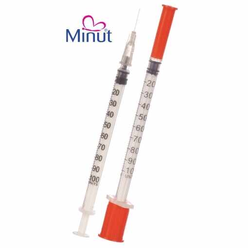  Seringi insulina 1ml cu ac 27G 0.40/13mm - 100 bucati Minut