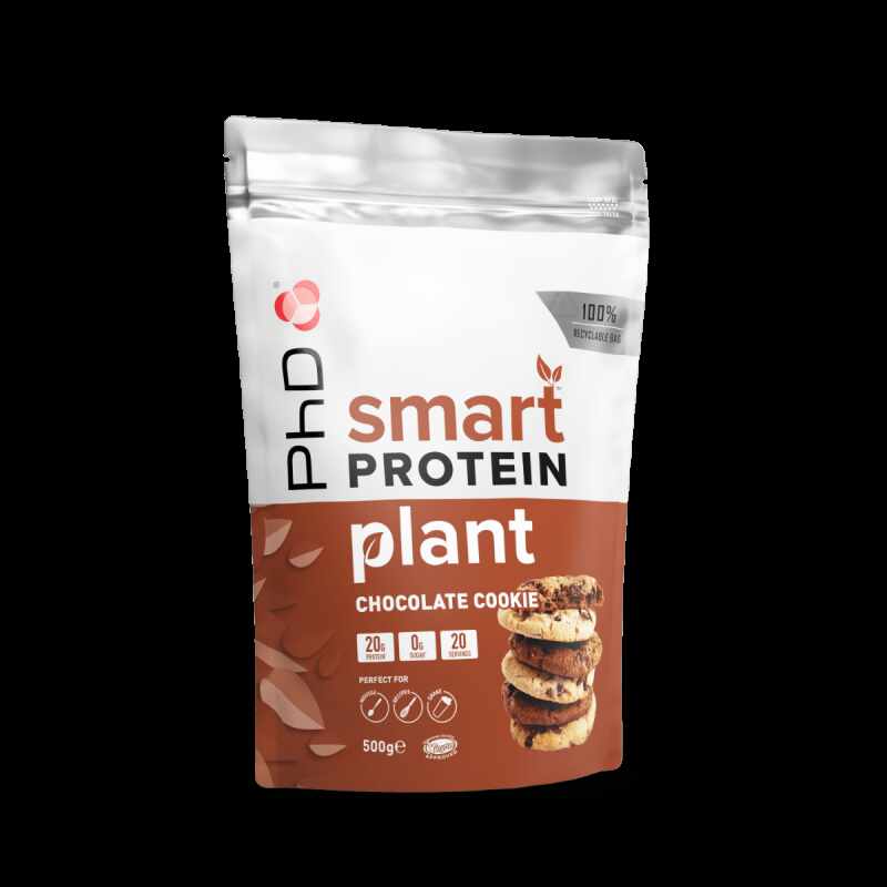 Pudra de proteine vegetale cu aroma de ciocolata cu biscuiti Smart Protein Plant, 500g, PhD