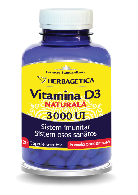 Vitamina D3 Naturala 3000 UI, 120 capsule vegetale, Herbagetica