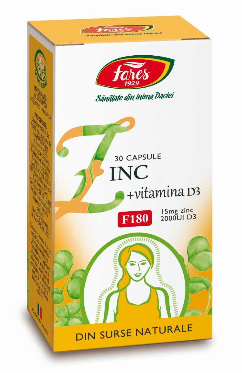 Zinc cu vitamina D3, 30 capsule, Fares