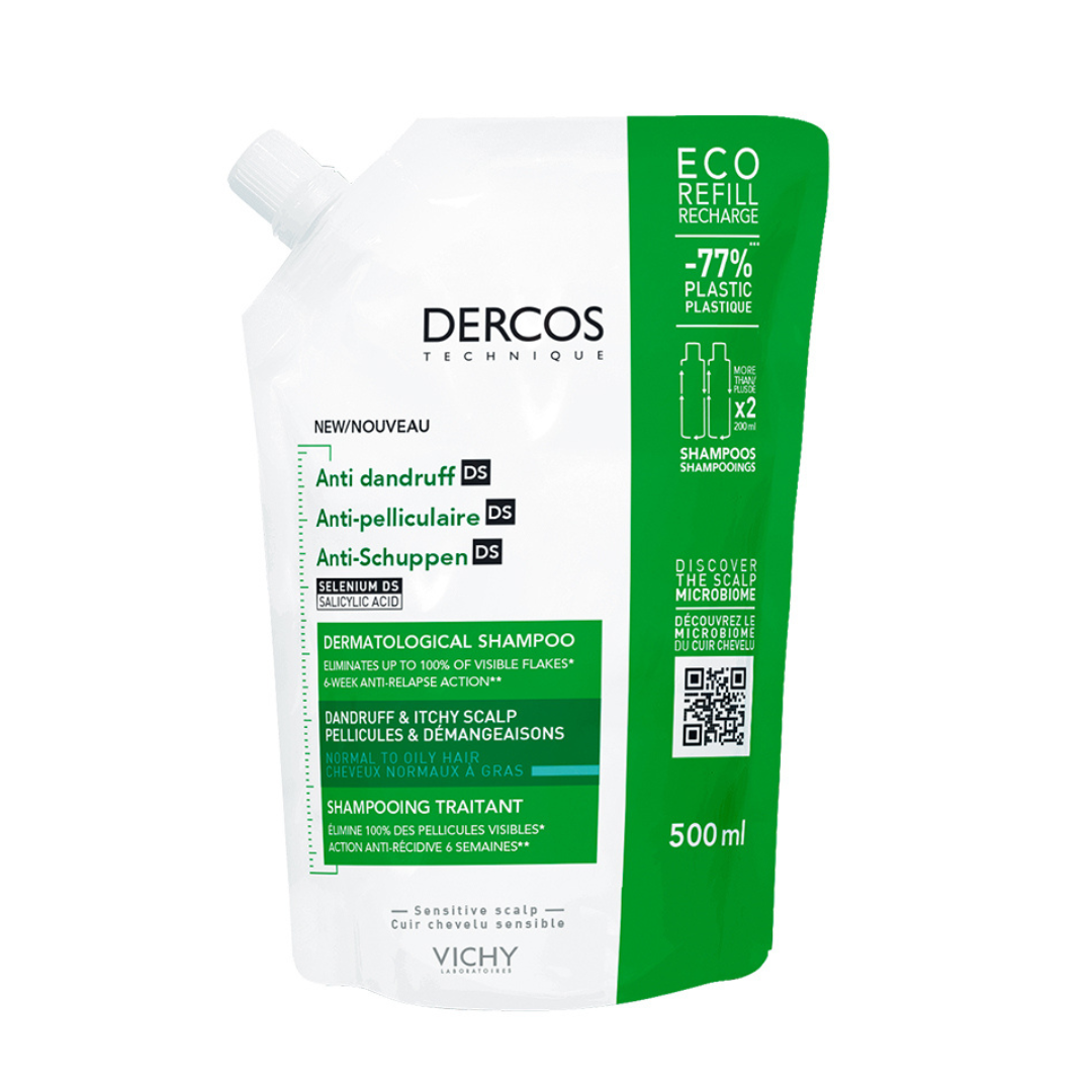 Sampon anti-matreata pentru par normal-gras Rezerva Eco Dercos, 500 ml, Vichy