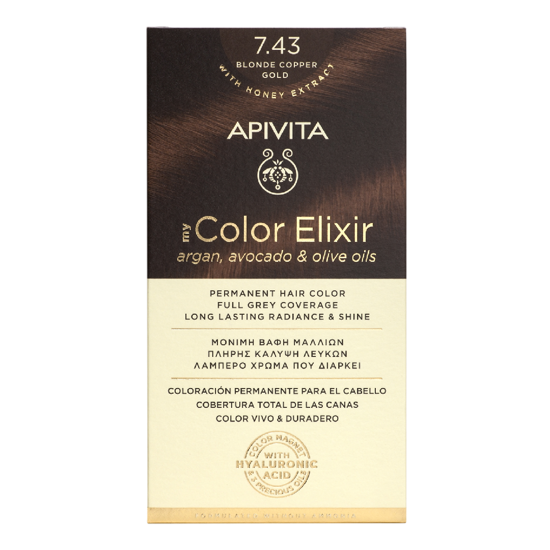 Vopsea de par My Color Elixir, Blonde Copper Gold N7.43, 155 ml, Apivita