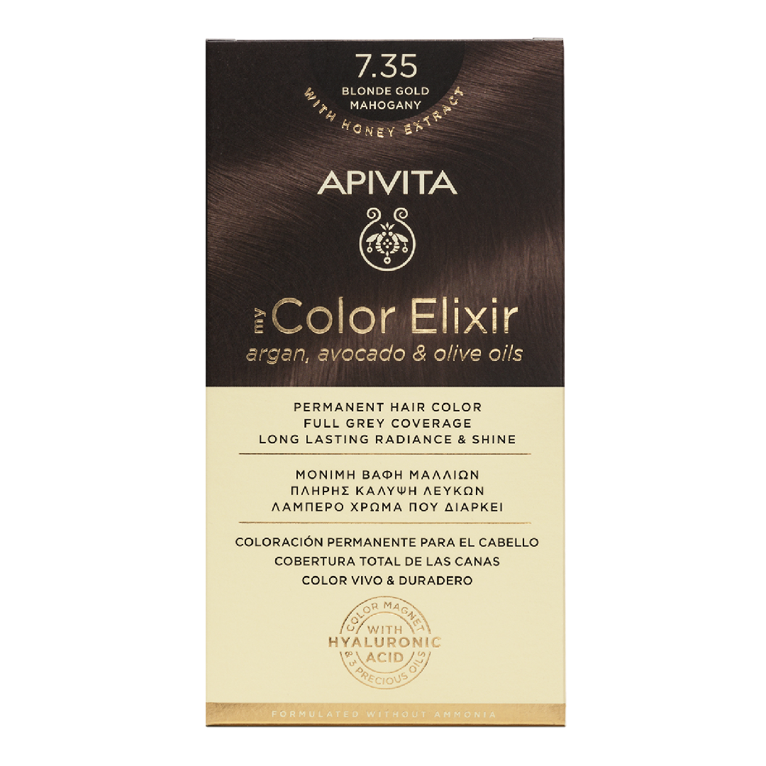 Vopsea de par My Color Elixir, Blonde Gold Mahogany N7.35, 155 ml, Apivita