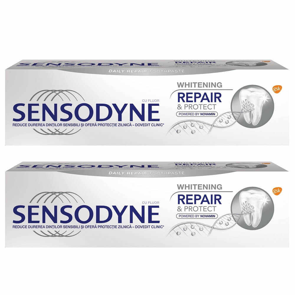 Pachet Pastă de dinți Whitening Repair & Protect Sensodyne, 75 ml + 75 ml, Gsk
