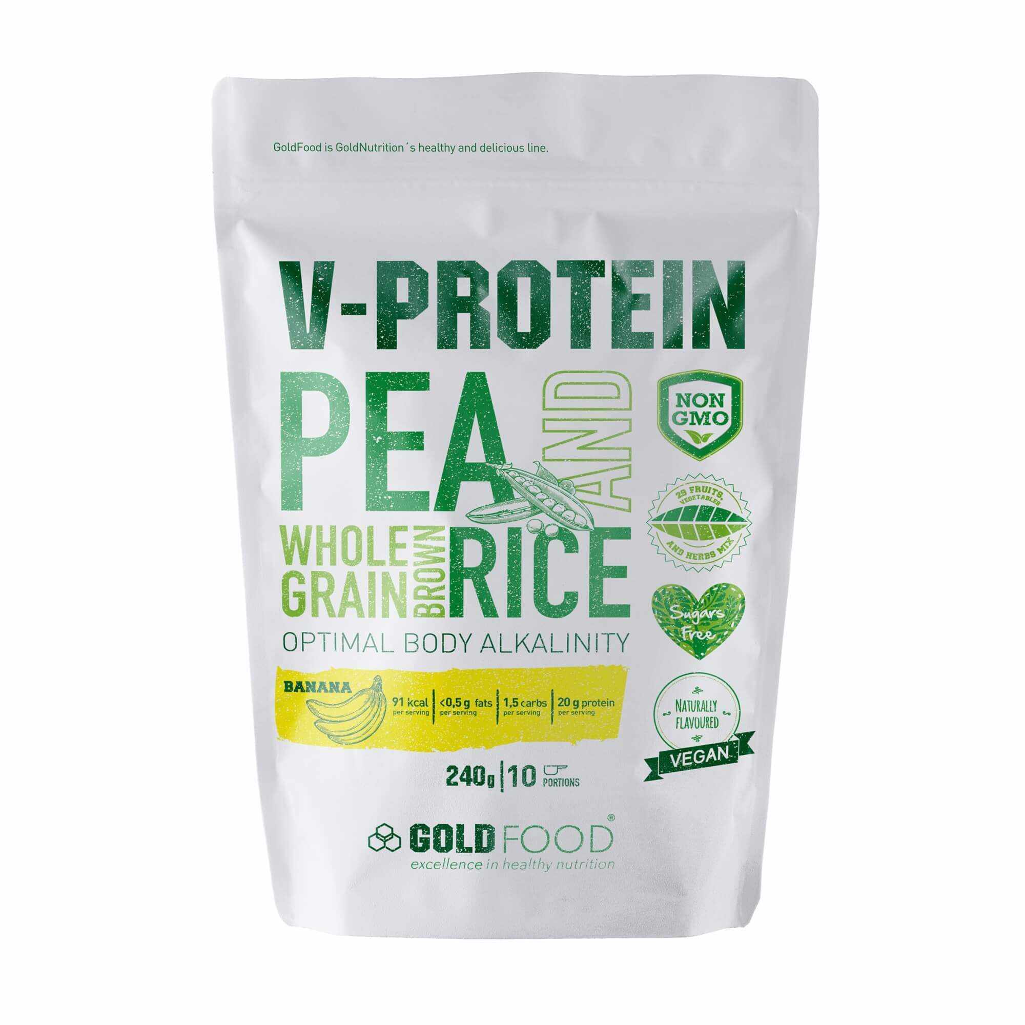 Pudra Proteica Vegetala V-Protein Banana, 240 g, Gold Nutrition