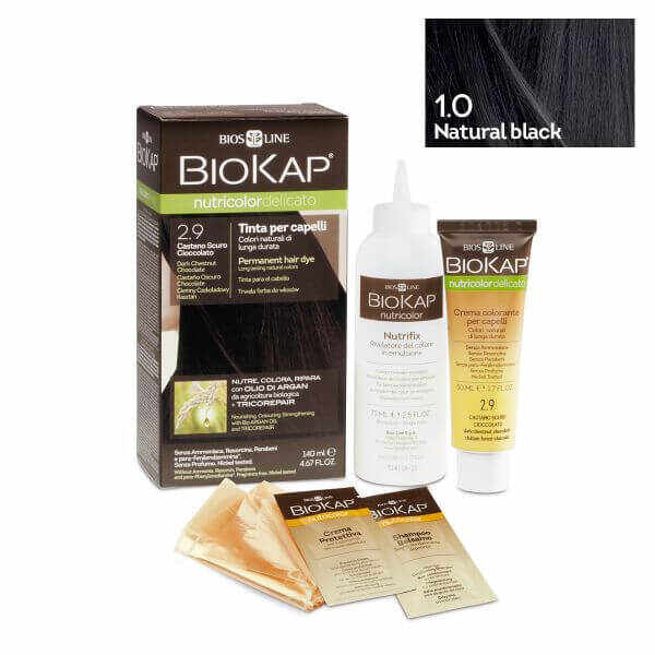 Vopsea permanentă pentru păr Nutricolor Delicato, Nunaţa Natural Black 1.0, 140 ml, Biokap