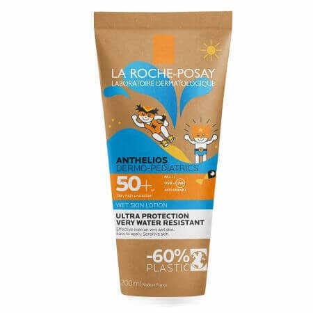 Lotiune Wet Skin cu protectie solara SPF 50+ pentru corp Anthelios Dermo-Pediatrics Eco Tube, 200 ml, La Roche-Posay